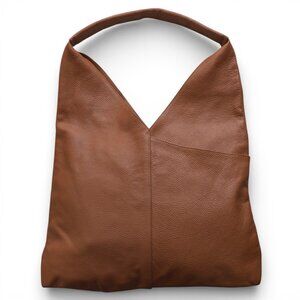 Brix + Bailey Cognac Pebbled Leather Hobo Tote Large Soft Shoulder Bag